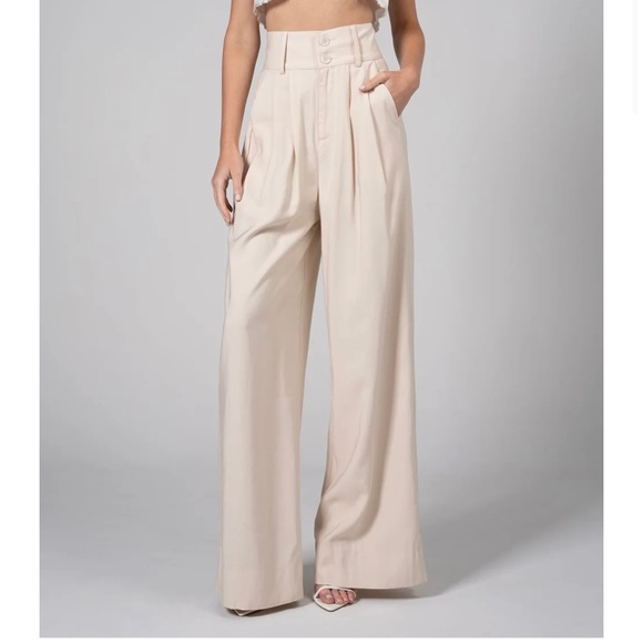 nonchalant Label Size Xs Paige Pant - Oat $311 Highwaisted Wide Leg Dress Pants - Picture 1 of 16
